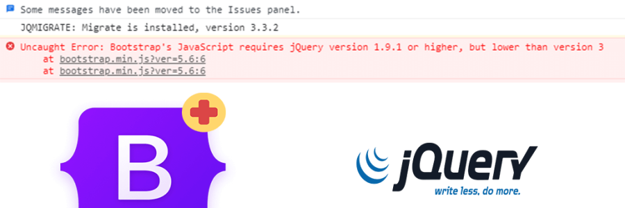 Error in console showing " Bootstrap's JavaScript requires jQuery version 1.9.1 or higher, but lower than version 3"
